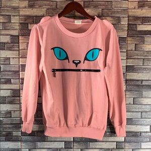 Pre Owned Pink Sweatshirt with Cat Face Design XL